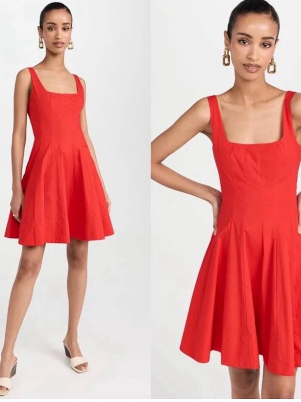Staud Wells Mini Dress red cotton scoop neck fit flare size 10